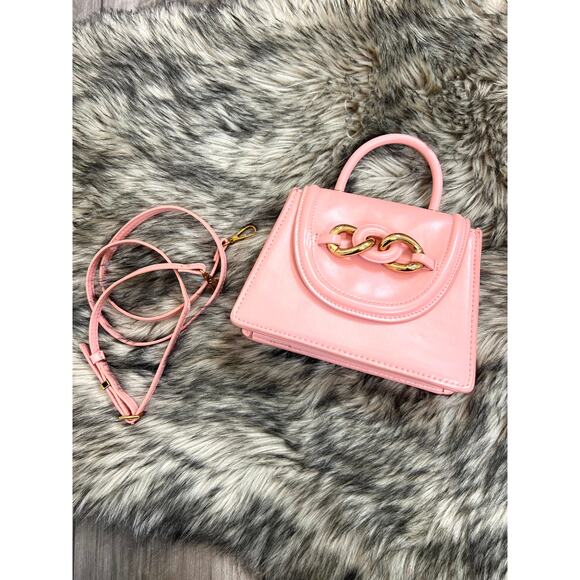 Zara Mini Crossbody Bag in Peach Faux Leather Detachable Strap Chain City Party - Picture 1 of 4